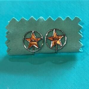 Christian DIOR Star Logo Silver Tone with Gold Tone Clip On Earrings Authentic